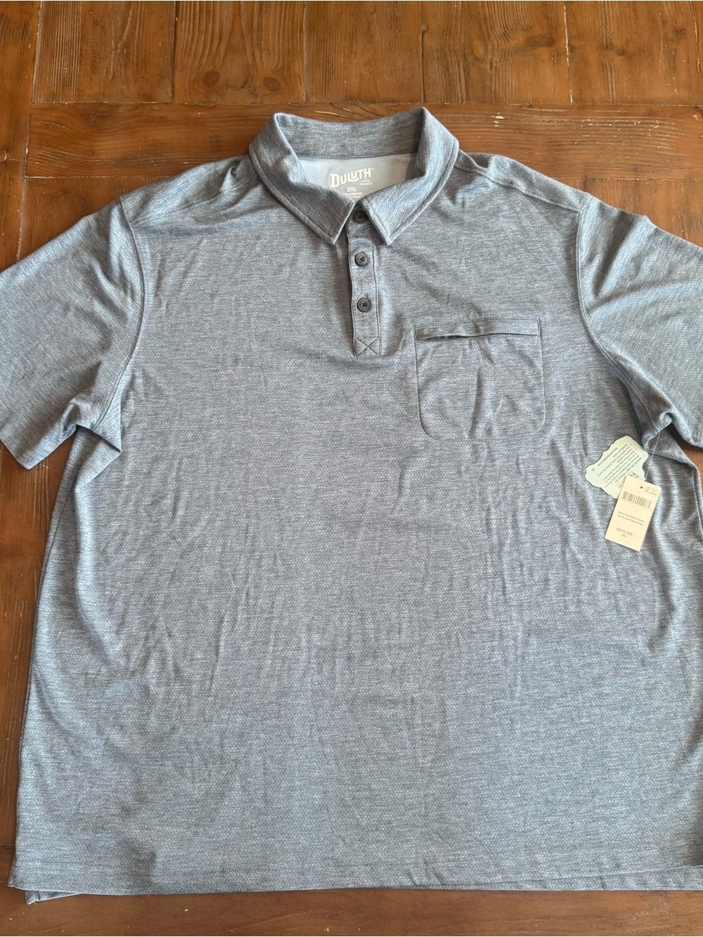 Duluth Trading Co Heather Slate Blue Short-Sleeve Polo with Pocket